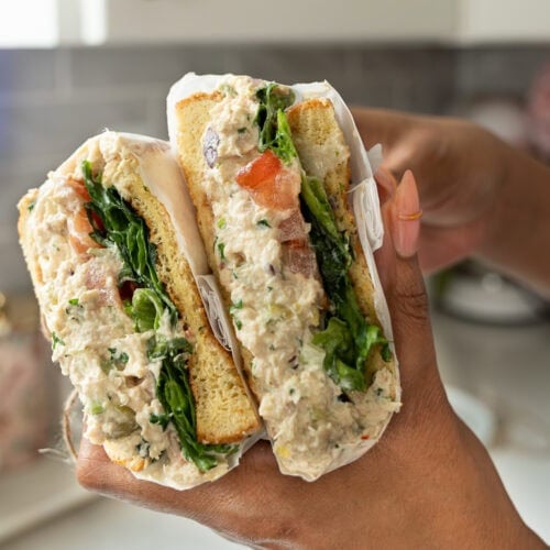 Protein-packed tuna salad sandwich with Italian dressing, perfect for lunch