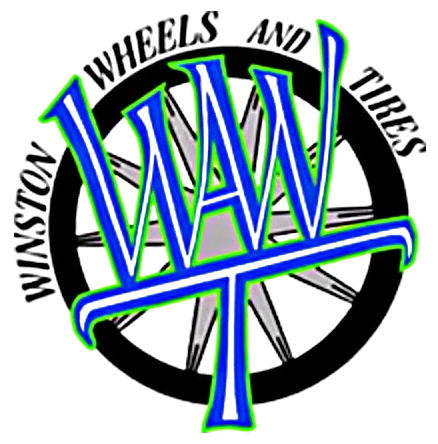 Winston Wheels & Tires logo with neon-style text and compass design.