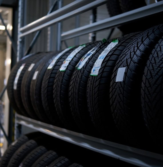 New tires on display at Winston Wheels & Tires store in Winston-Salem, NC.