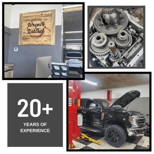 Auto repair shop with tools and equipment.