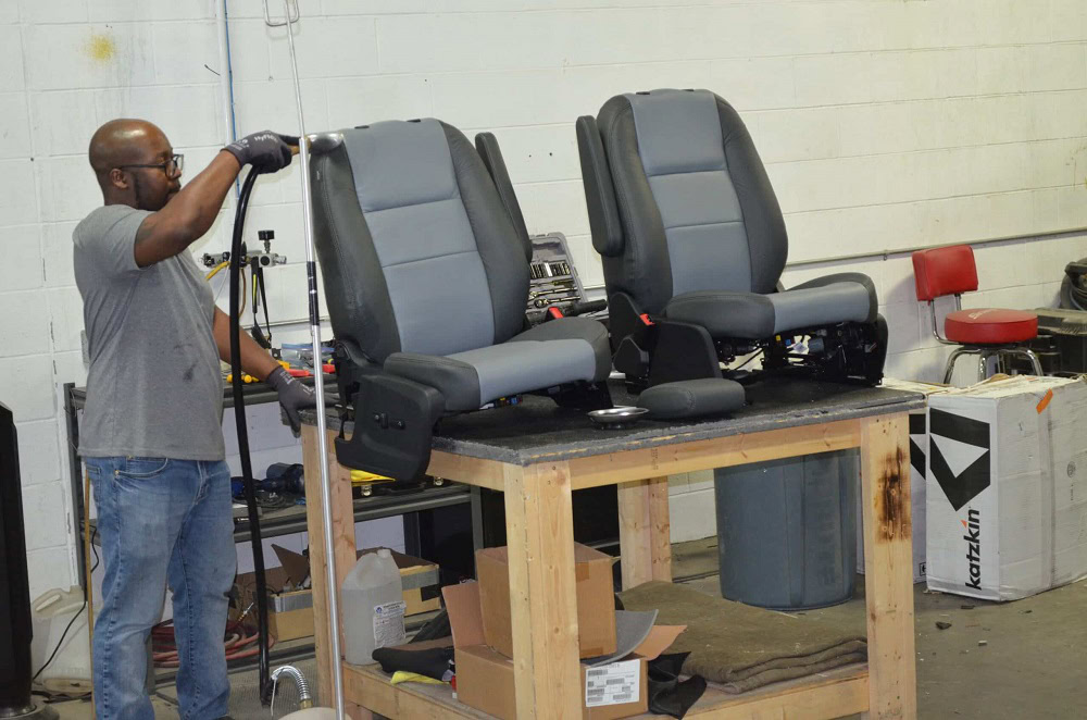 Custom car seat reupholstery and restoration by Wright ReStyling.