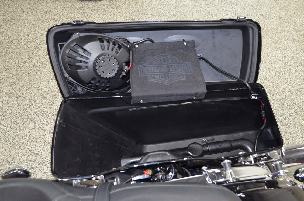 Harley-Davidson electric motorcycle battery pack inside storage case.