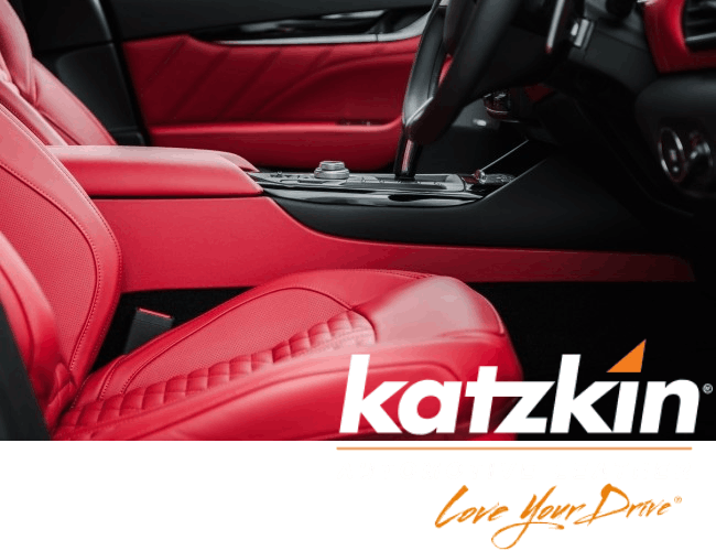 Custom red leather car interior with Katzkin automotive leather upholstery.