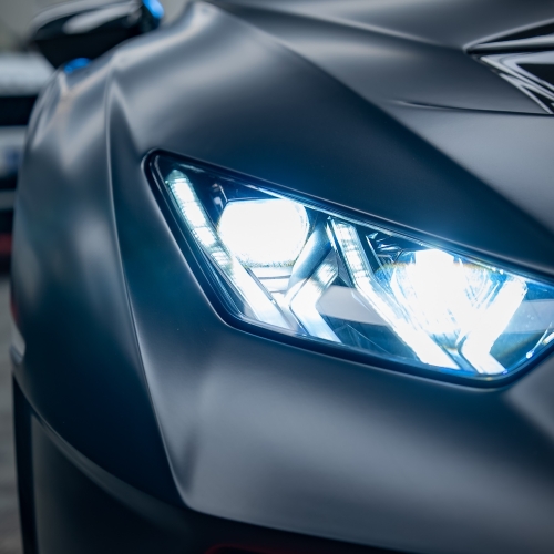 High-performance motorcycle headlight with sleek design and bright LED illumination. Perfect for mot.