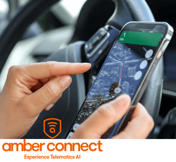 Person using GPS tracking app on smartphone inside a vehicle.