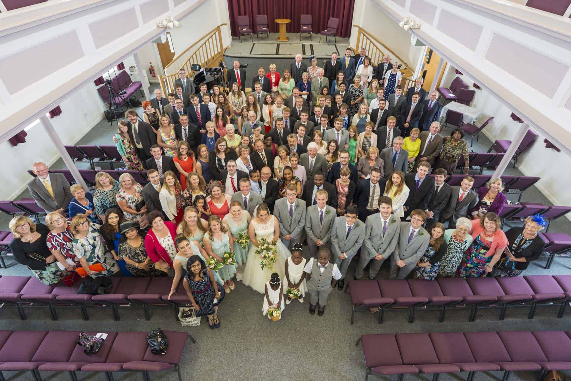 Entire congregation Dunstable Bedfordshire wedding photographer based in London article on extreme wide angle lenses