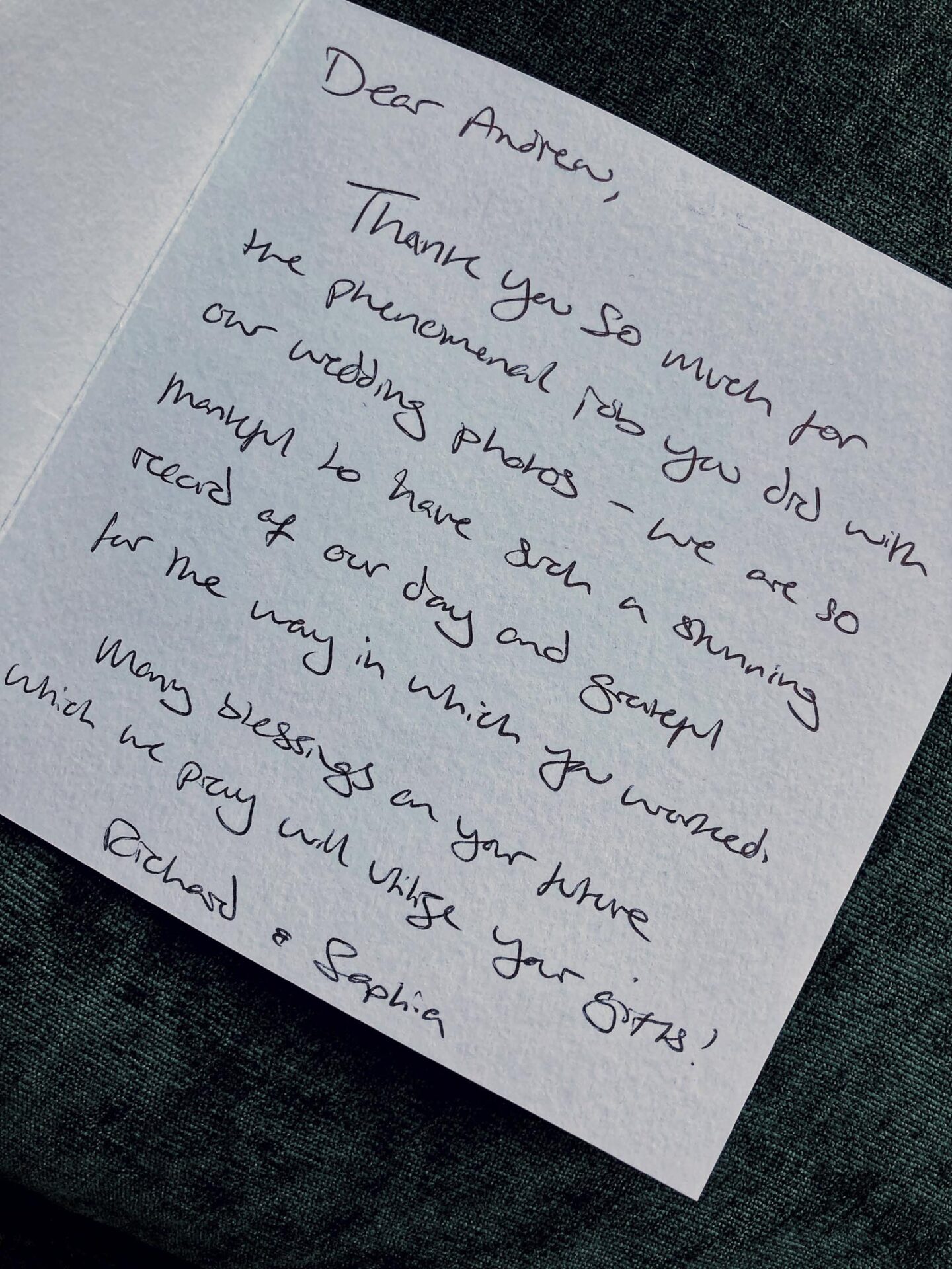thank you letter testimonial for kent wedding photographer
