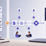 AI workflow diagram illustrating automation processes and data analysis in artificial intelligence t.