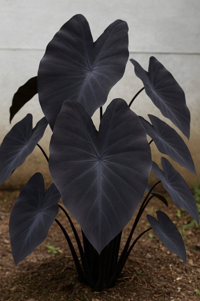 Lots of large black leaves on the article Colocasia Black Magic Care Guide: Grow Bold Foliage Fast