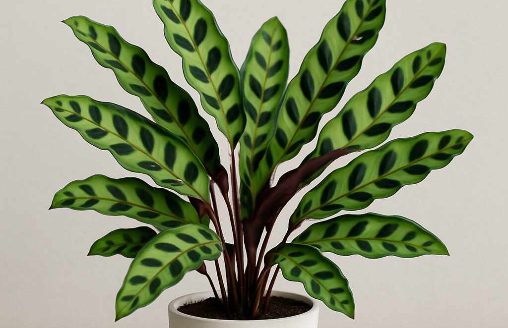 A plant in a white pot with green leaves.