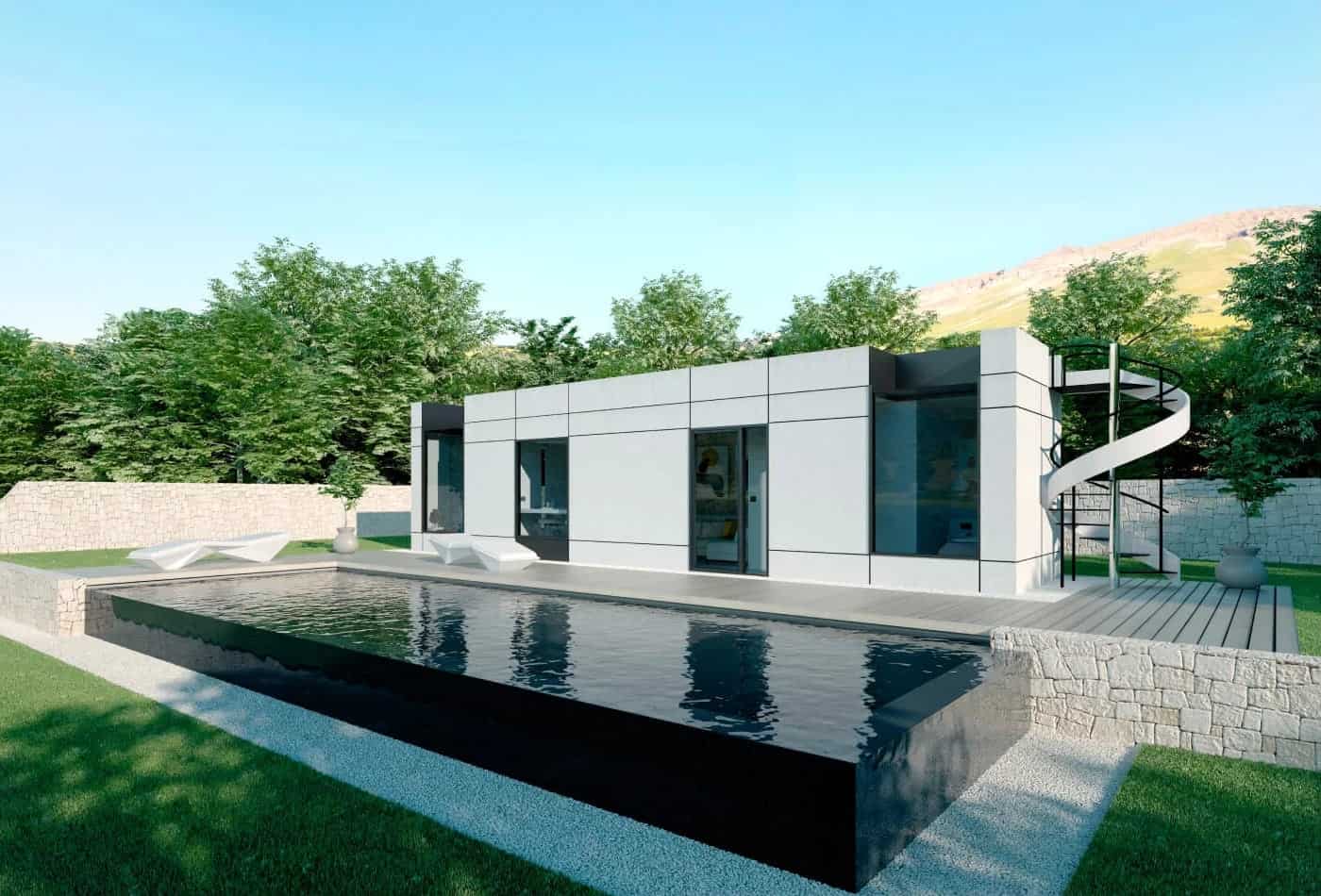 Casa moderna con piscina y jardín