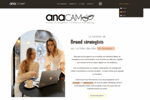 Site Anacam Agency - Page d'accueil, présentation initiale (FRA) et menu 3 langues Site Anacam Agency - Page d'accueil, présentation initiale (français) et menu 3 langues