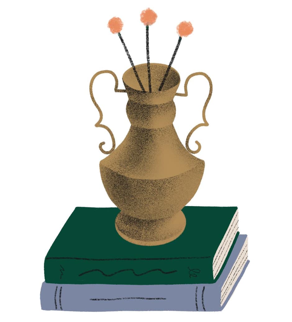 antique books and vase illustration