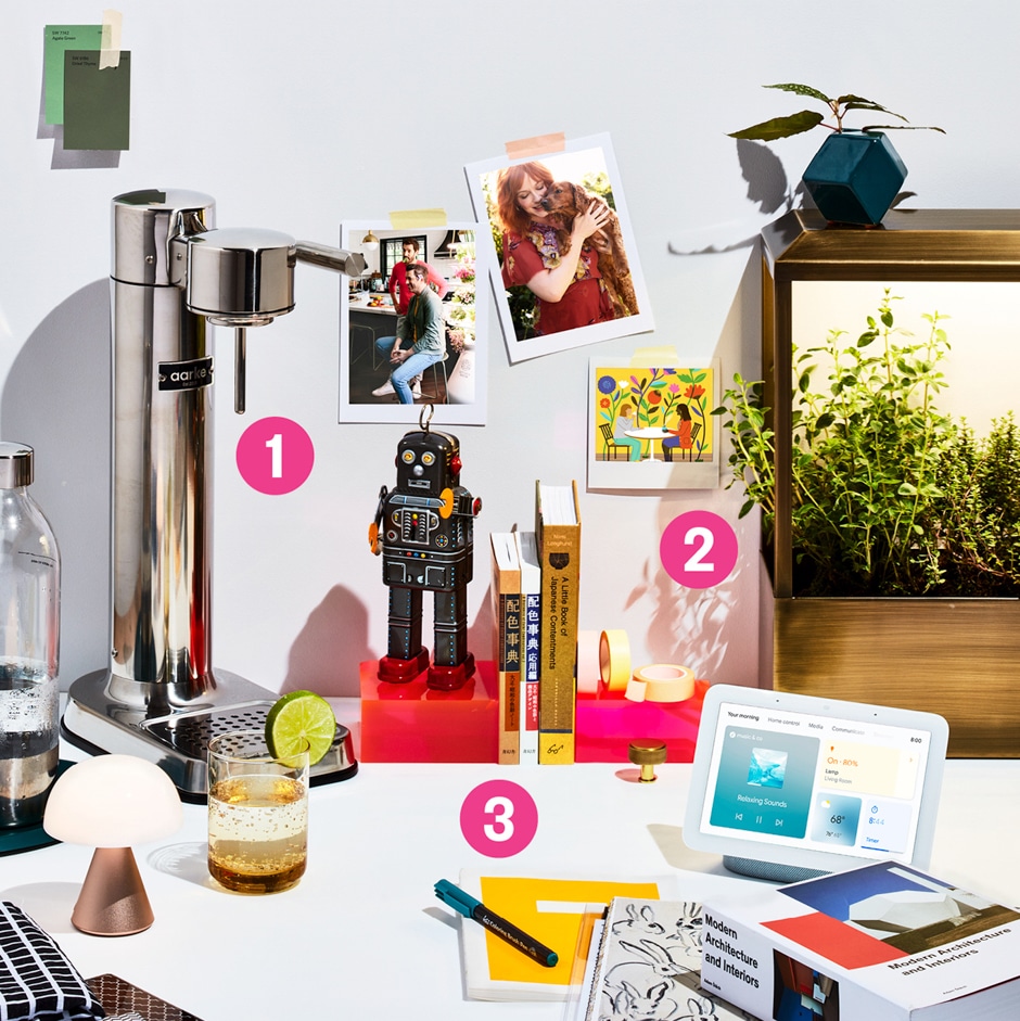 table with behind the scenes items