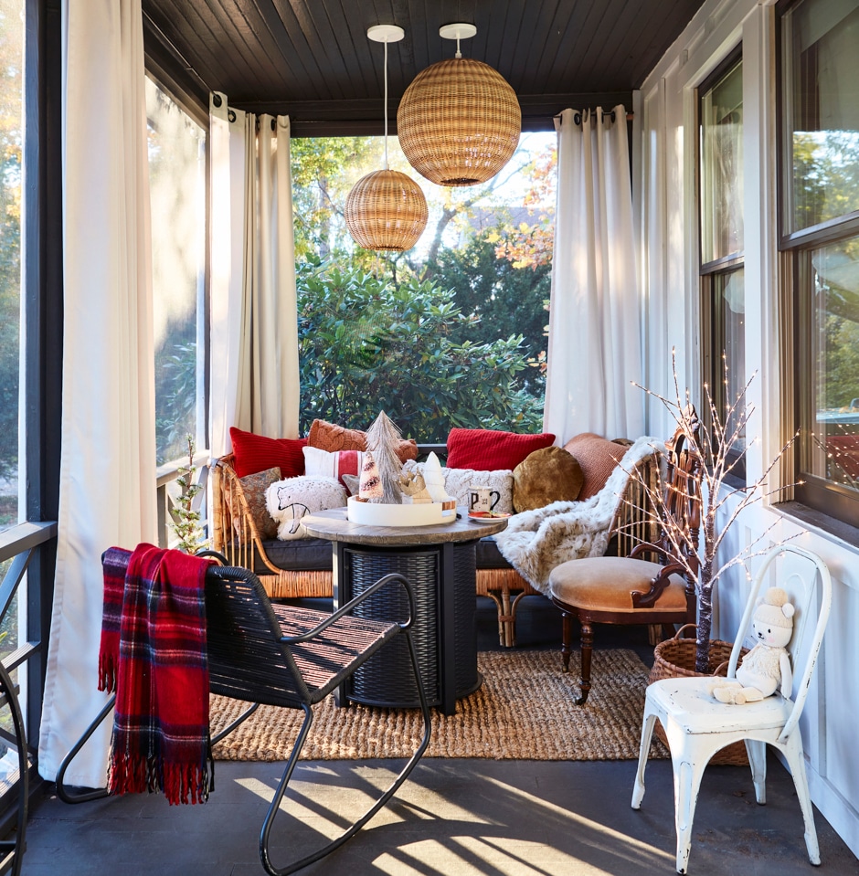 screened in front porch christmas decor