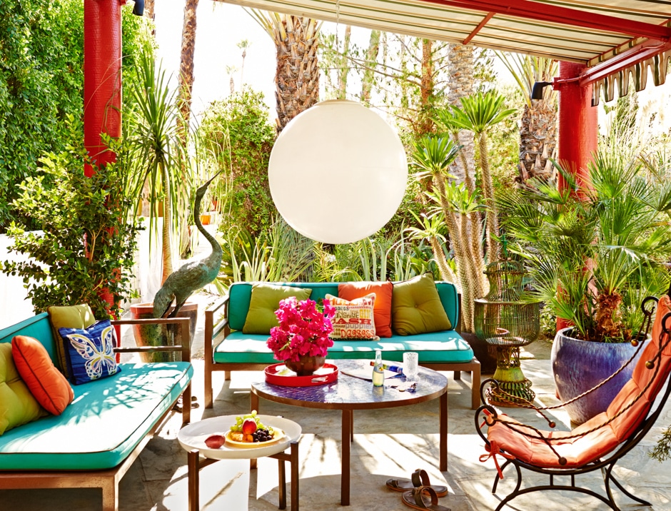 colorful poolside lounge at parker palm springs