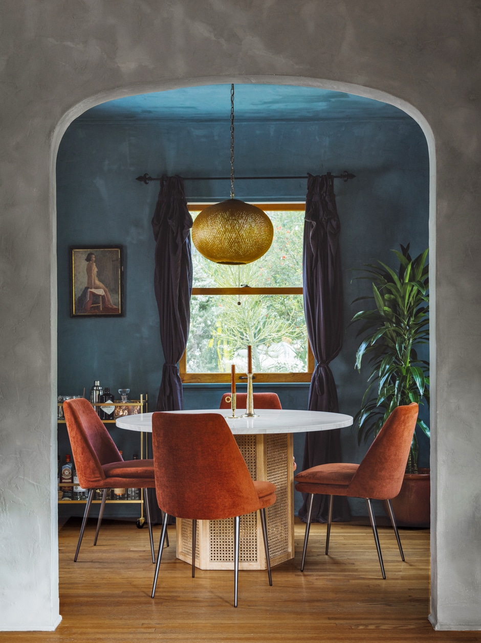 gray limewash entryway into dining room