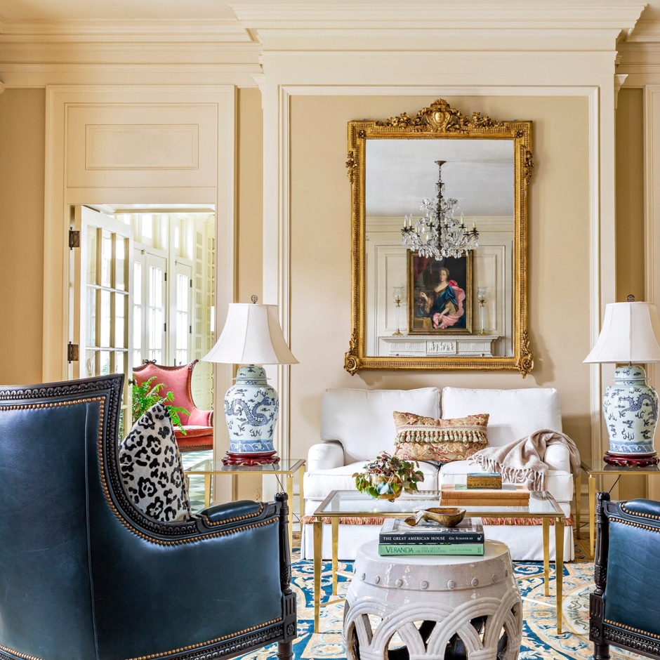 historic gold sitting room with trim