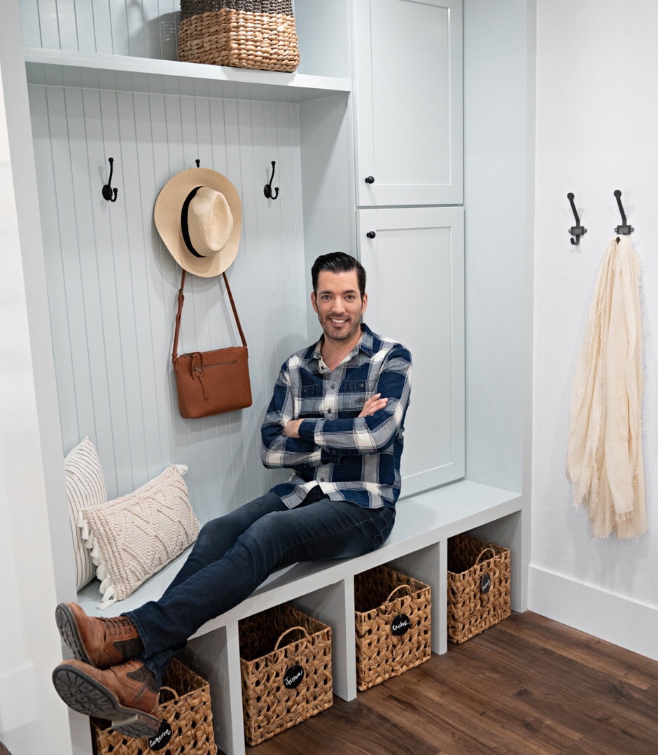 Jonathan sitting on entryway bench