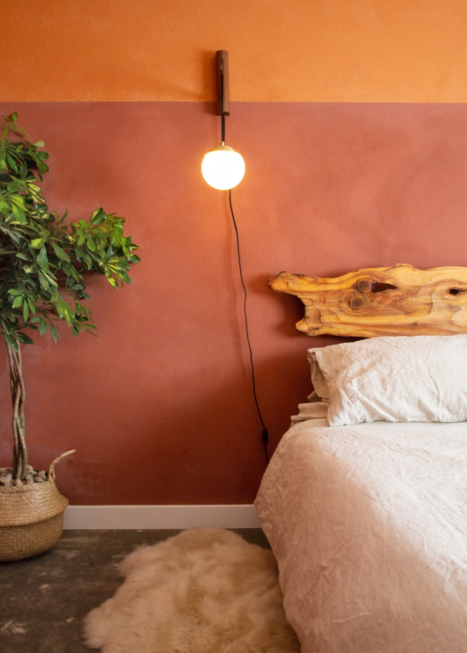 orange limewash bedroom