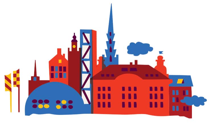 red and blue stockholm illustration