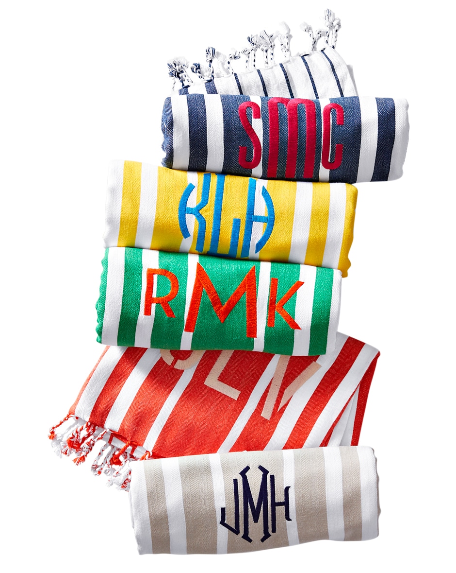 striped and monogrammed beach towels