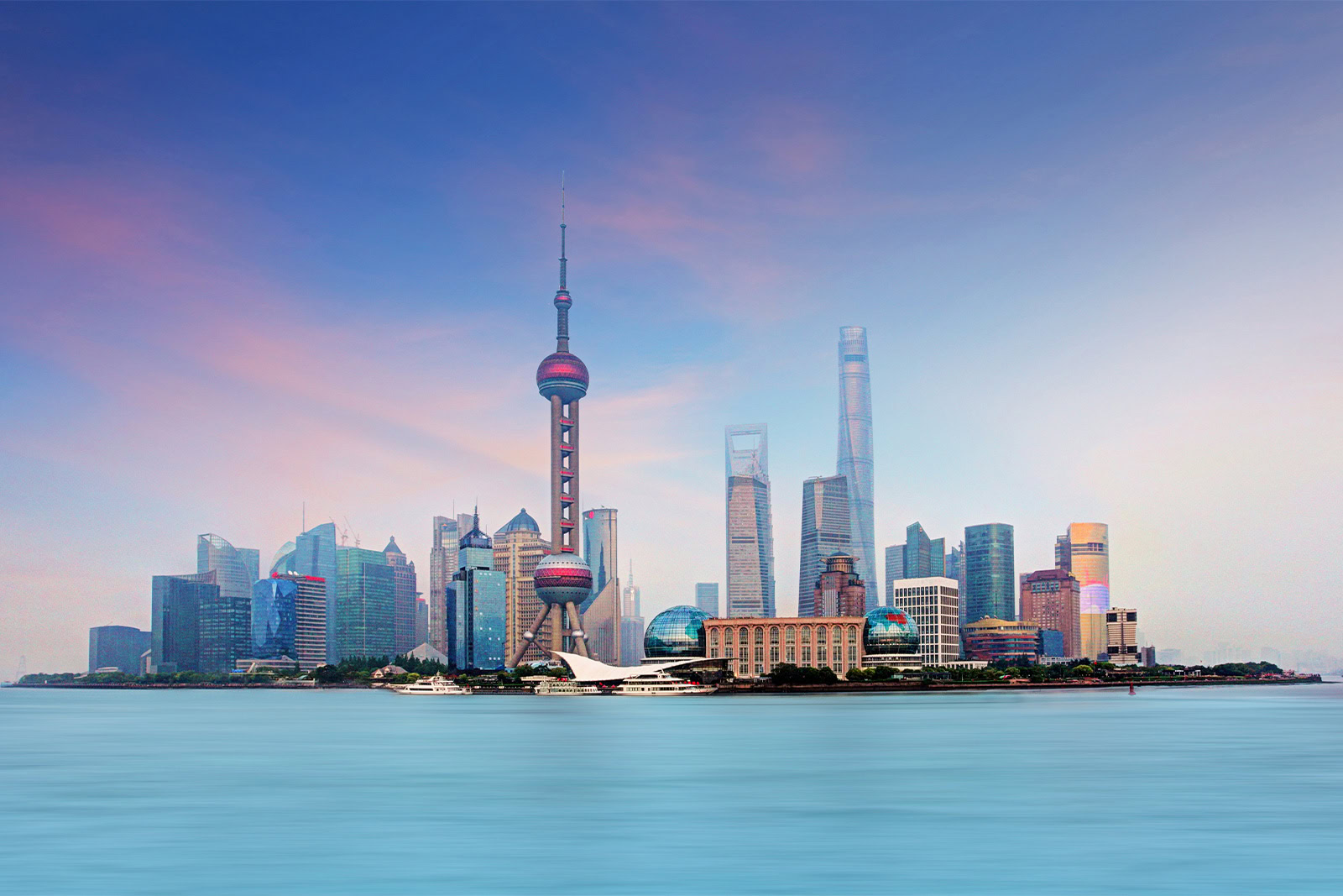 Shanghai skyline with the Oriental Pearl Tower at dusk