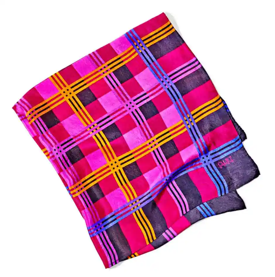 pink, yellow, and blue plaid fabric