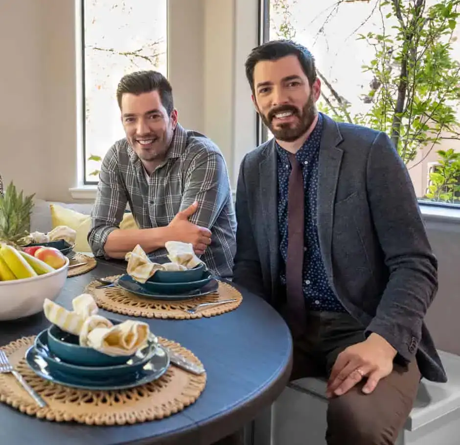 drew and jonathan sitting at breakfast table