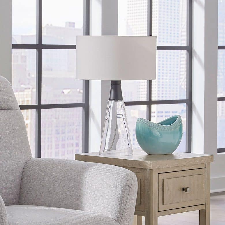 Clear lamp with white lamp shade