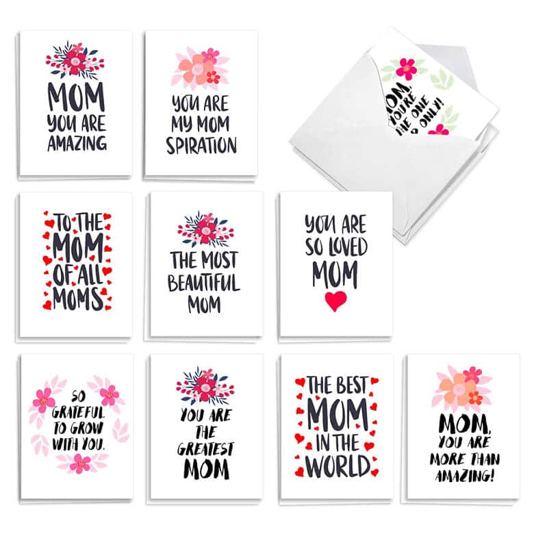Set of Mother’s Day cards with various loving messages for moms