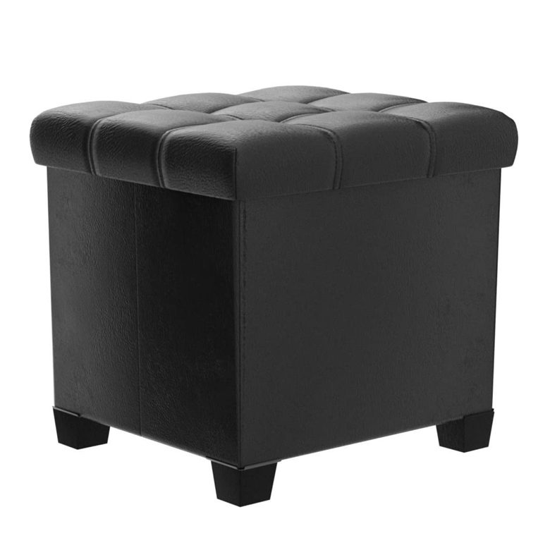 Square black tufted storage ottoman with short legs