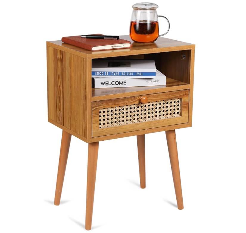Rattan Nightstand Bedside Table