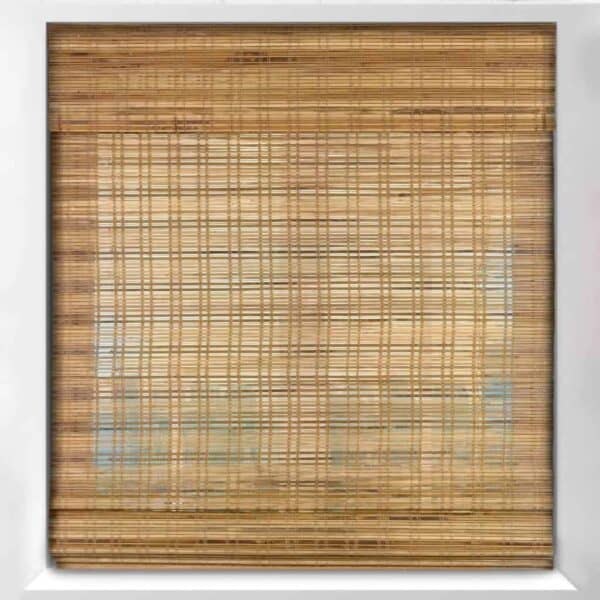 Bamboo window blinds with a white frame