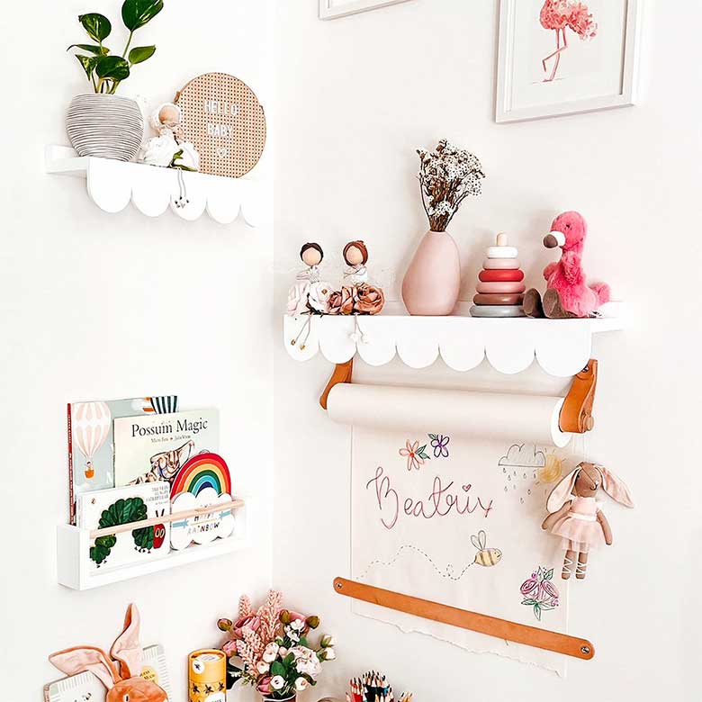 Kids’ art nook with toys, books, and drawing paper