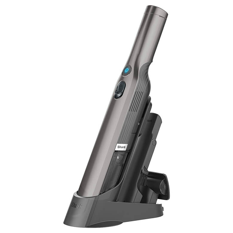 Sleek cordless handheld vacuum in charging dock