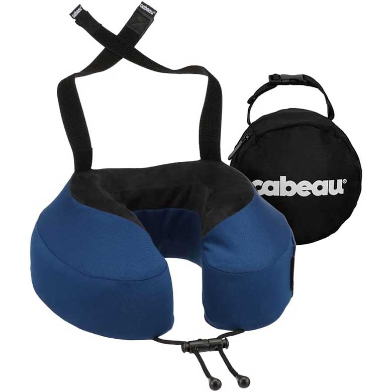 Blue Cabeau travel neck pillow with carrying bag