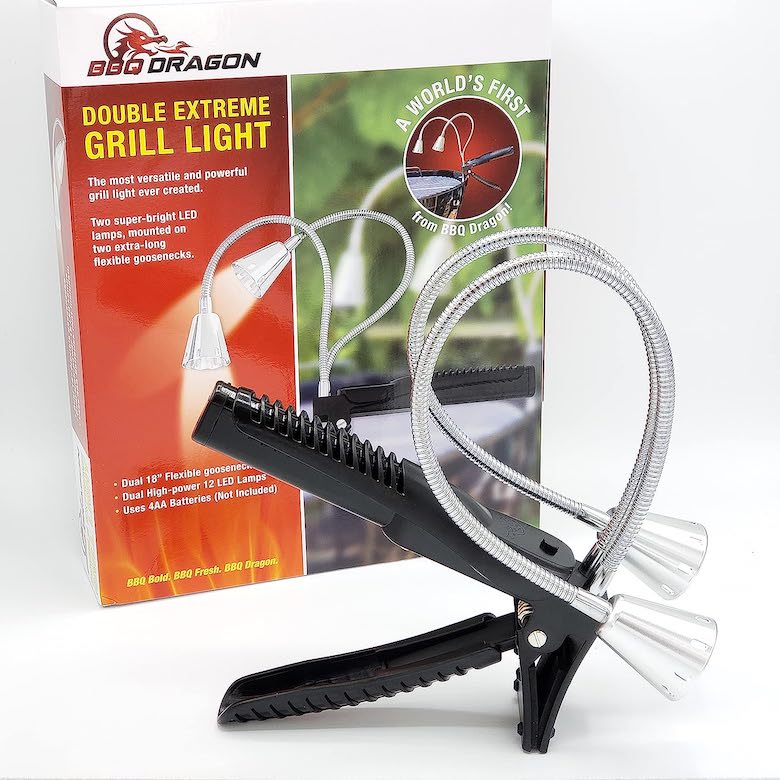BBQ Dragon double grill light with dual flexible LED lamps and clamp mount