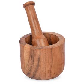 Wooden mortar and pestle with smooth polished finish
