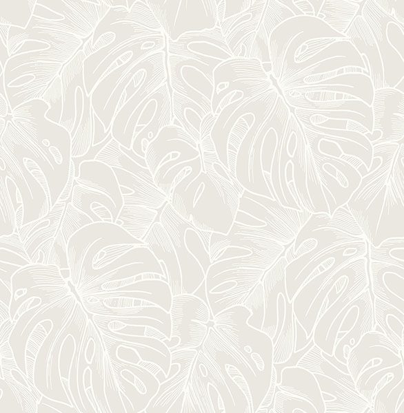 Beige wallpaper with subtle monstera leaf pattern