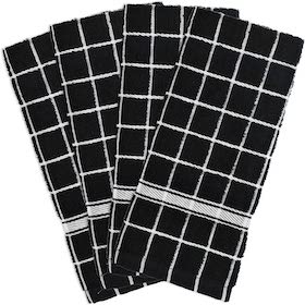 Set of four black and white checkered kitchen towels