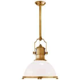 Vintage brass pendant light with a frosted glass shade