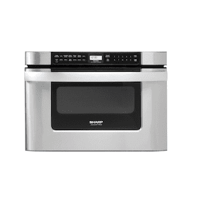 Built-in stainless steel microwave drawer with digital control panel and black window