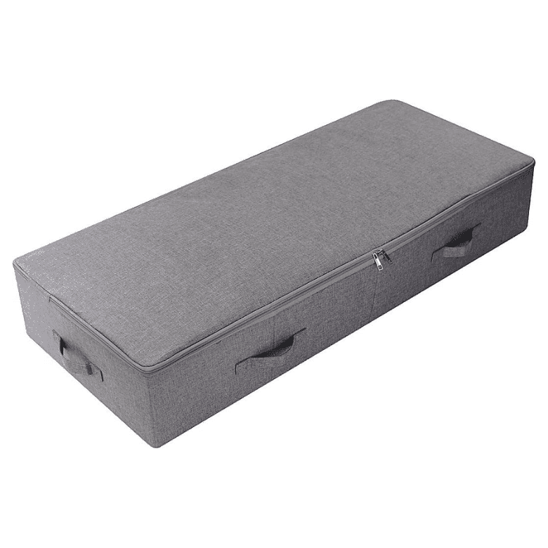 Large rectangular gray under-bed storage bag with zipper closure and side handles