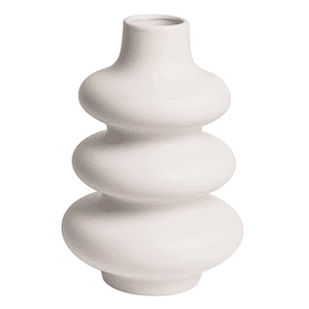 White ceramic vase with a wavy, tiered design