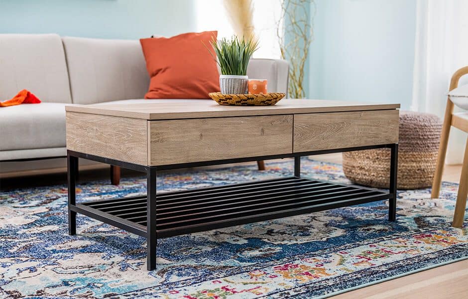 Modern living room with a focus on a coffee table