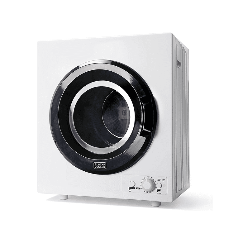 Compact Black+Decker portable dryer with a front-loading design and control panel