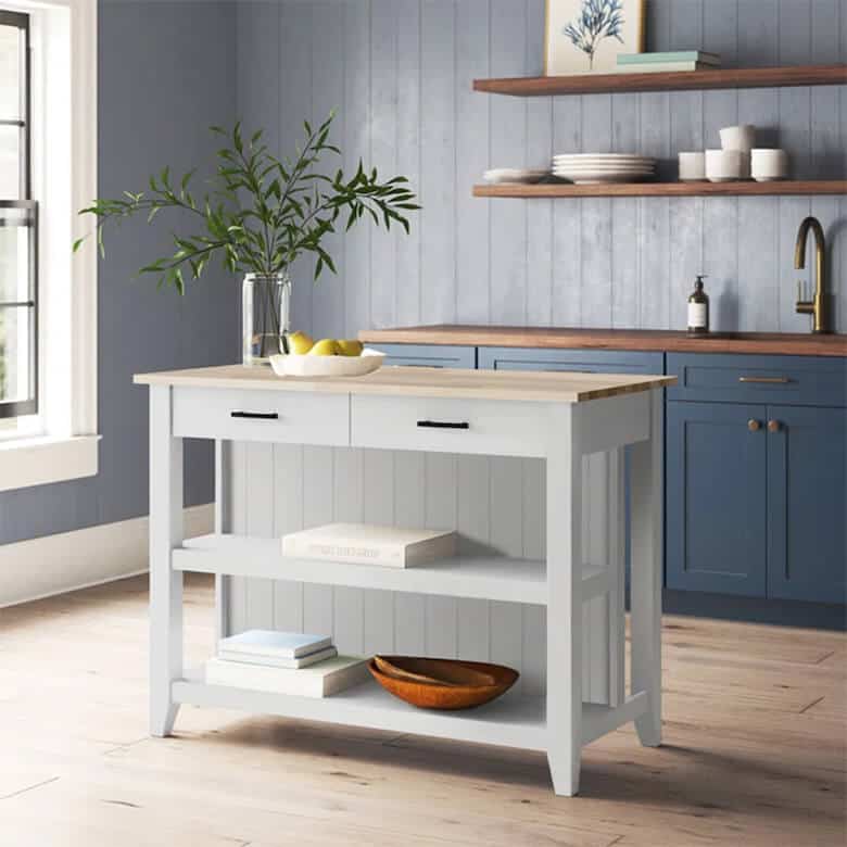 White wooden kitchen island