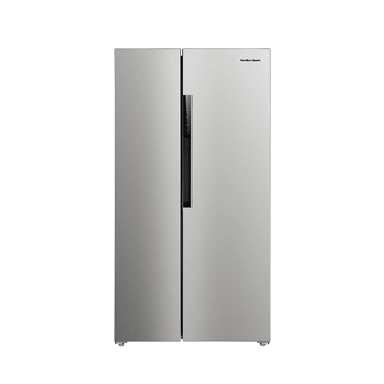 Stainless steel side-by-side refrigerator with a sleek, modern design by Hamilton Beach