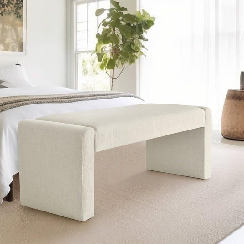White upholstered bench